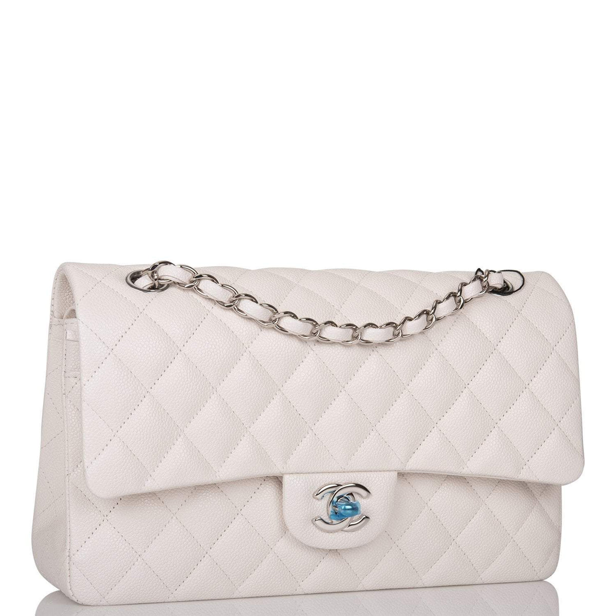Chanel White Quilted Caviar Medium Classic Double Flap Bag Silver Hardware - photo 2