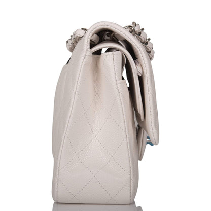 Chanel White Quilted Caviar Medium Classic Double Flap Bag Silver Hardware - photo 3