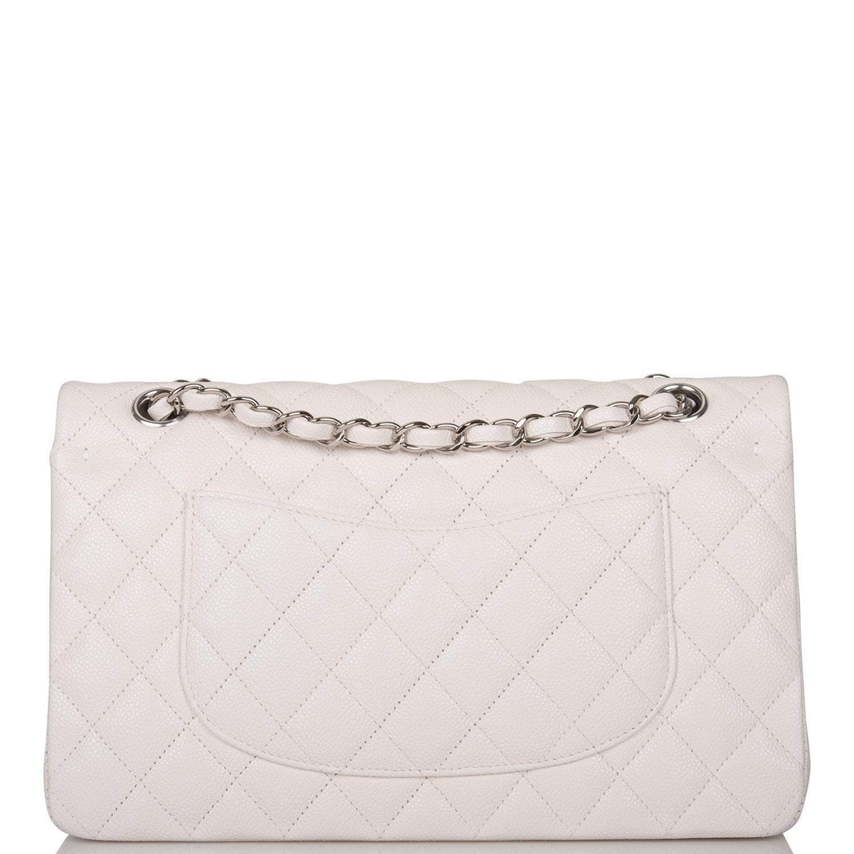 Chanel White Quilted Caviar Medium Classic Double Flap Bag Silver Hardware - photo 4