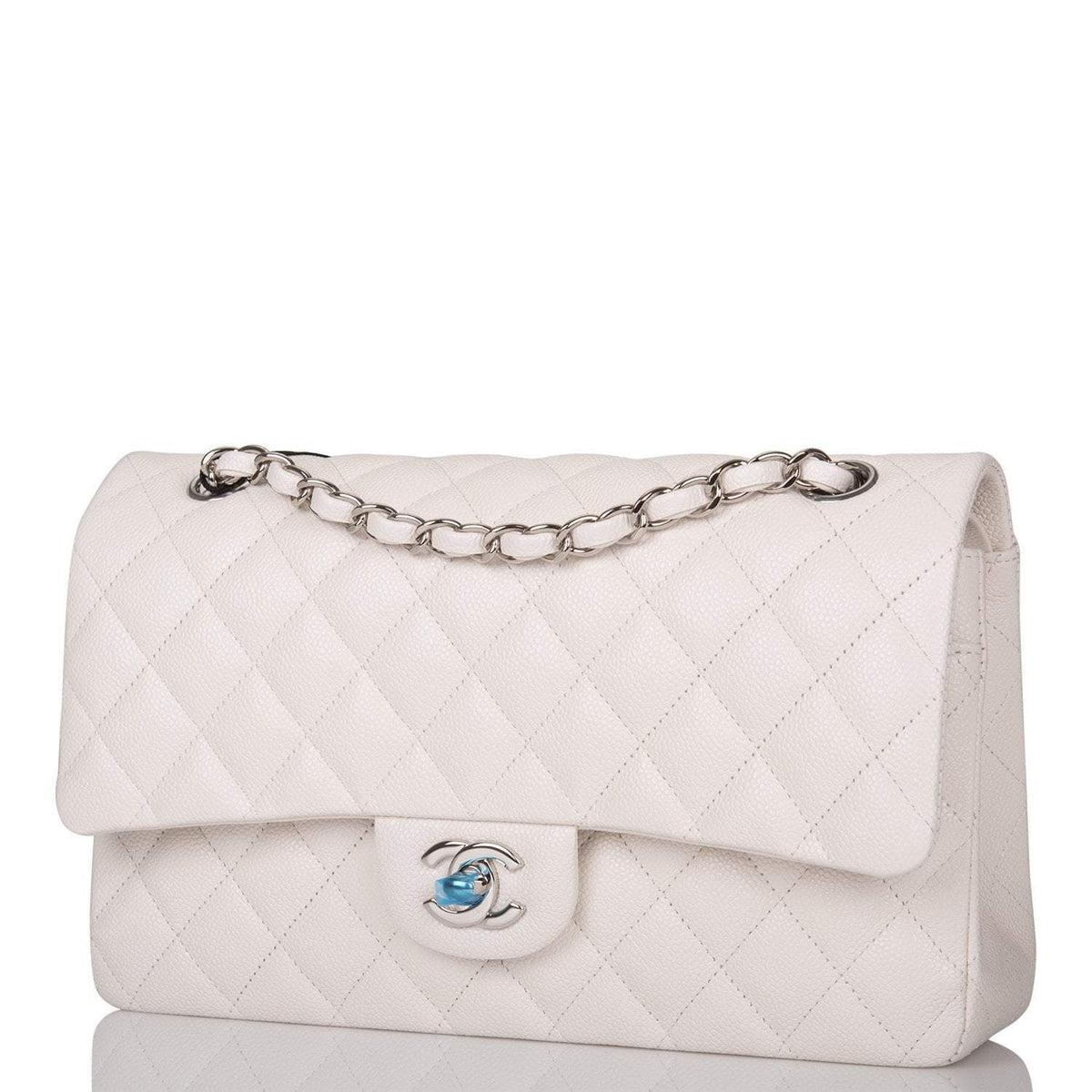 Chanel White Quilted Caviar Medium Classic Double Flap Bag Silver Hardware - photo 5