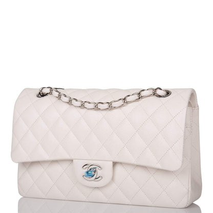 Chanel White Quilted Caviar Medium Classic Double Flap Bag Silver Hardware - photo 5