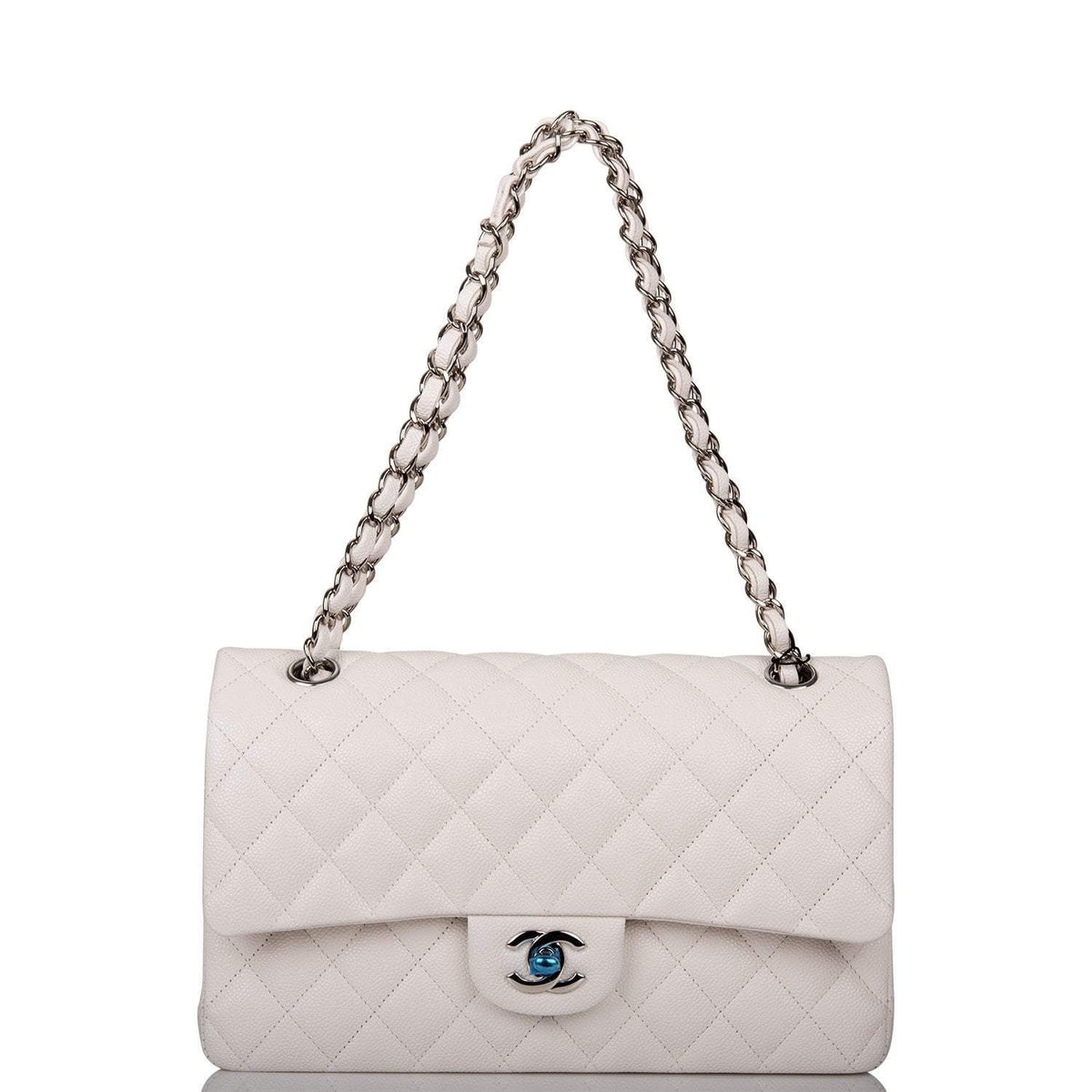 Chanel White Quilted Caviar Medium Classic Double Flap Bag Silver Hardware - photo 7