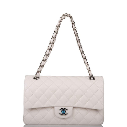 Chanel White Quilted Caviar Medium Classic Double Flap Bag Silver Hardware - photo 7