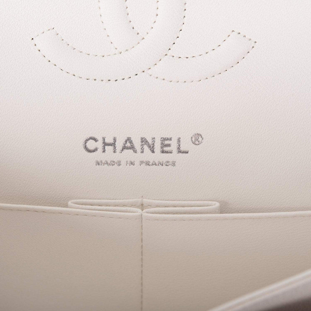 Chanel White Quilted Caviar Medium Classic Double Flap Bag Silver Hardware - photo 9