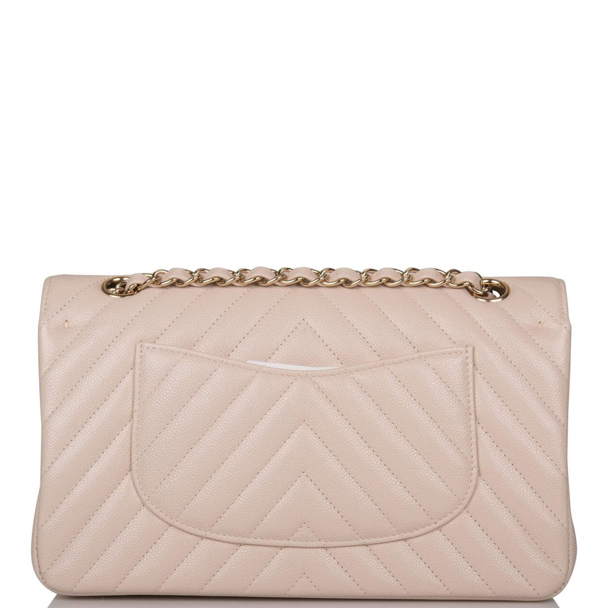Chanel Shiny Beige Chevron Caviar Medium Classic Double Flap Bag Light Gold Hardware - image 5