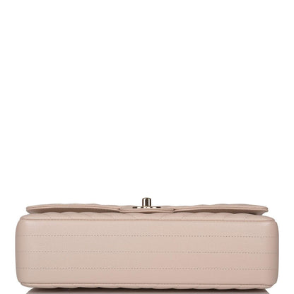 Chanel Shiny Beige Chevron Caviar Medium Classic Double Flap Bag Light Gold Hardware - image 6