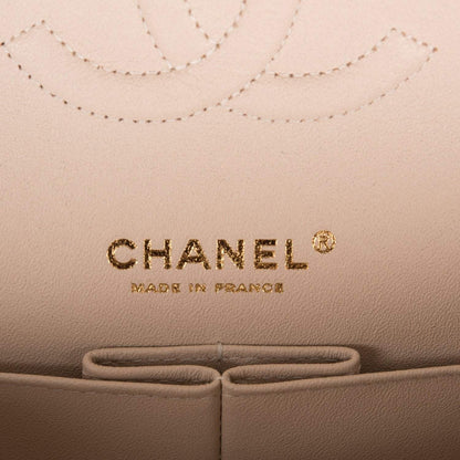 Chanel Shiny Beige Chevron Caviar Medium Classic Double Flap Bag Light Gold Hardware - image 7