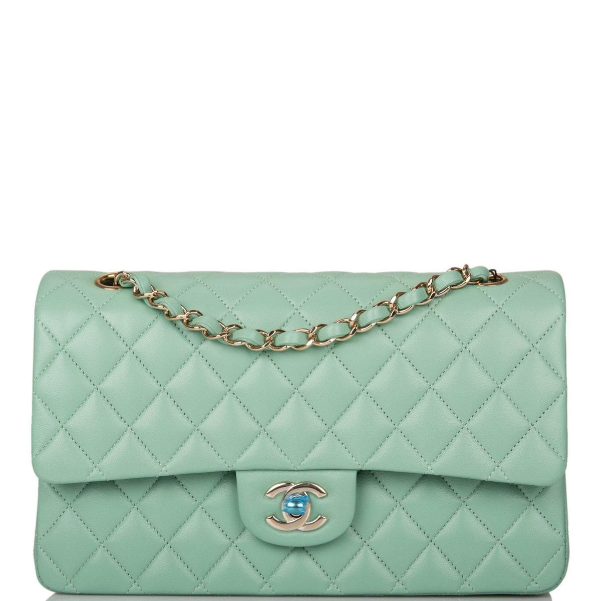 Chanel Light Green Quilted Lambskin Medium Classic Double Flap Bag Light Gold Hardware - photo 1