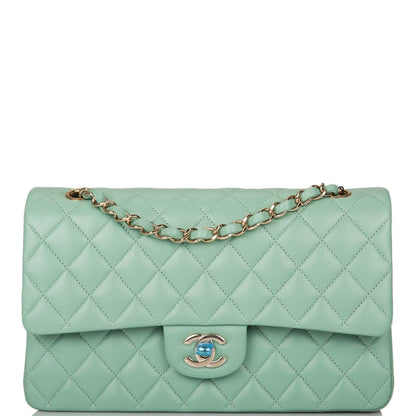 Chanel Light Green Quilted Lambskin Medium Classic Double Flap Bag Light Gold Hardware - photo 1