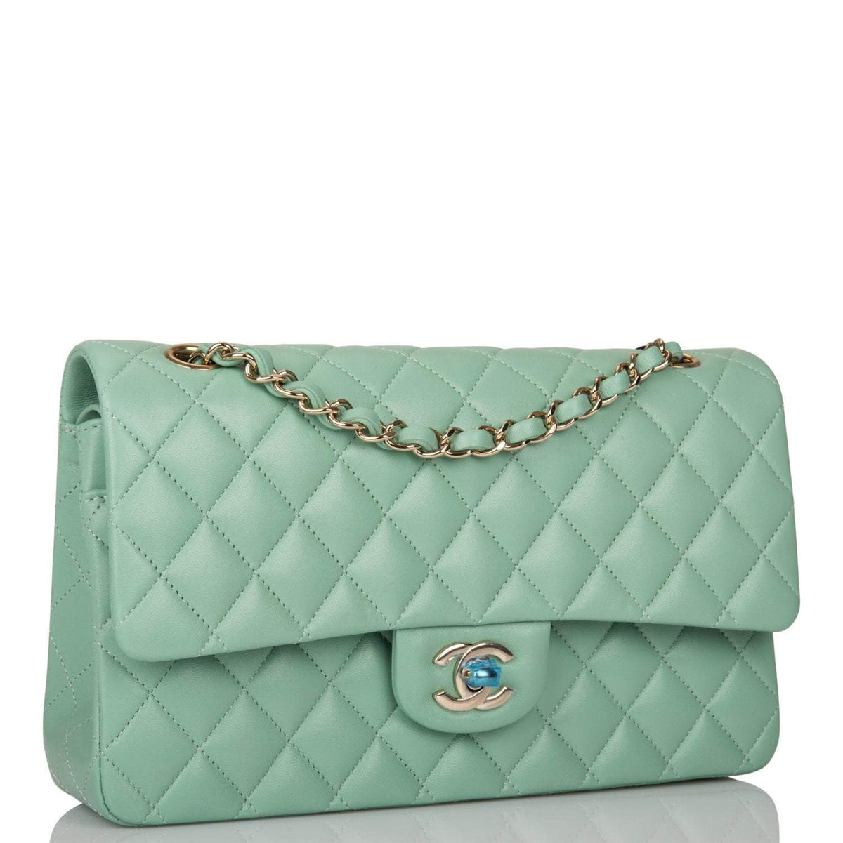 Chanel Light Green Quilted Lambskin Medium Classic Double Flap Bag Light Gold Hardware - photo 2