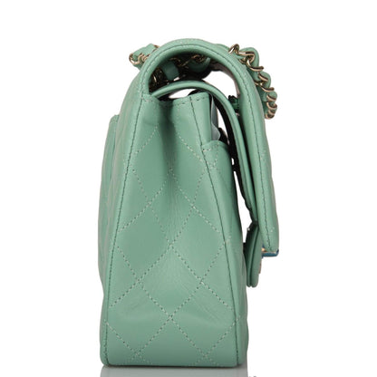 Chanel Light Green Quilted Lambskin Medium Classic Double Flap Bag Light Gold Hardware - photo 3