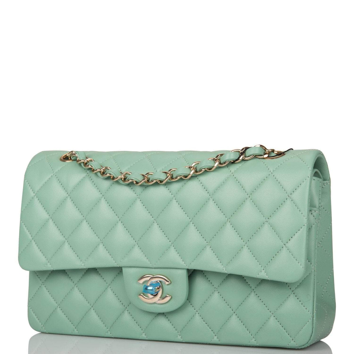 Chanel Light Green Quilted Lambskin Medium Classic Double Flap Bag Light Gold Hardware - photo 5