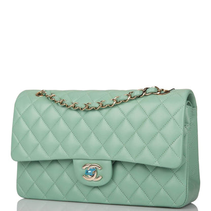 Chanel Light Green Quilted Lambskin Medium Classic Double Flap Bag Light Gold Hardware - photo 5