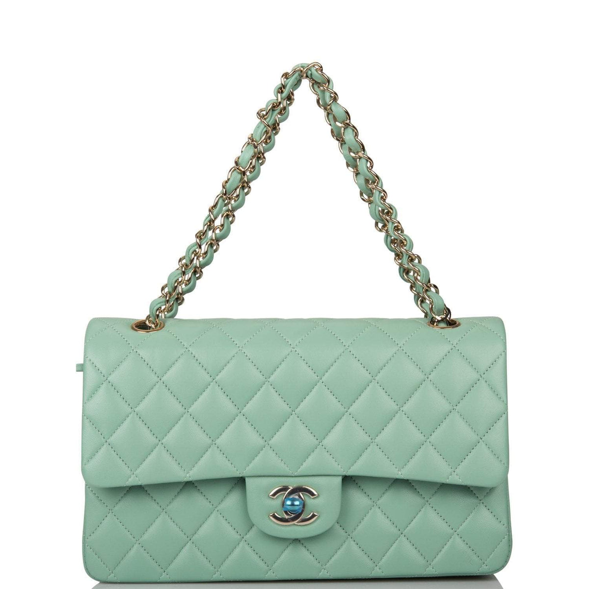 Chanel Light Green Quilted Lambskin Medium Classic Double Flap Bag Light Gold Hardware - photo 7
