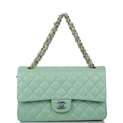 Chanel Light Green Quilted Lambskin Medium Classic Double Flap Bag Light Gold Hardware - photo 7