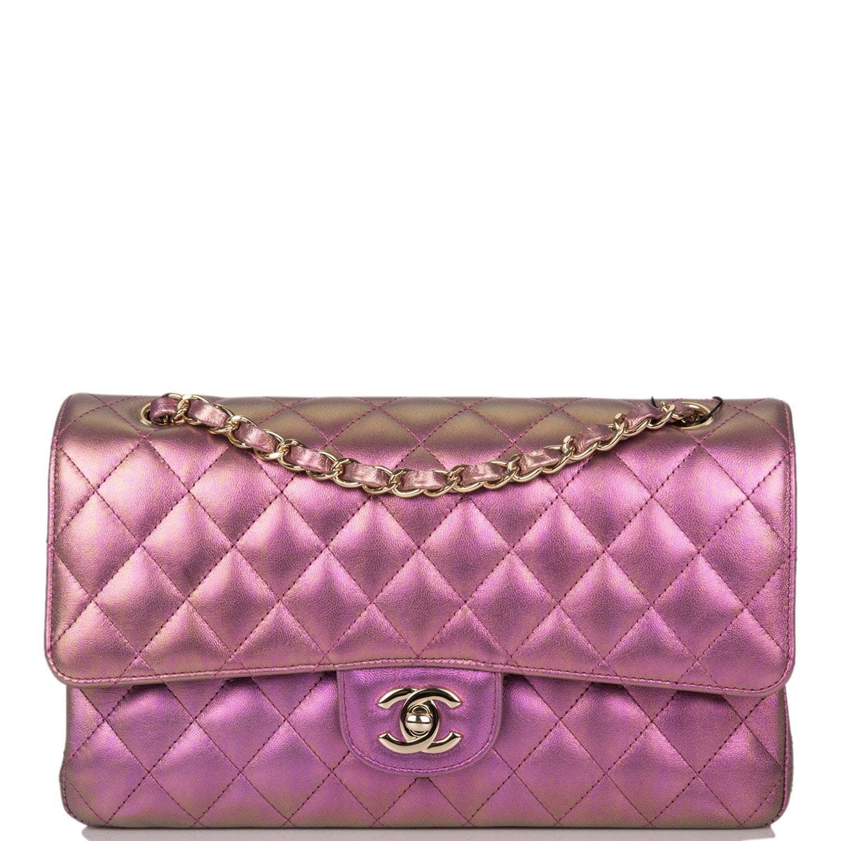 Chanel Purple Iridescent Quilted Lambskin Medium Classic Double Flap Bag Light Gold Hardware - image 1