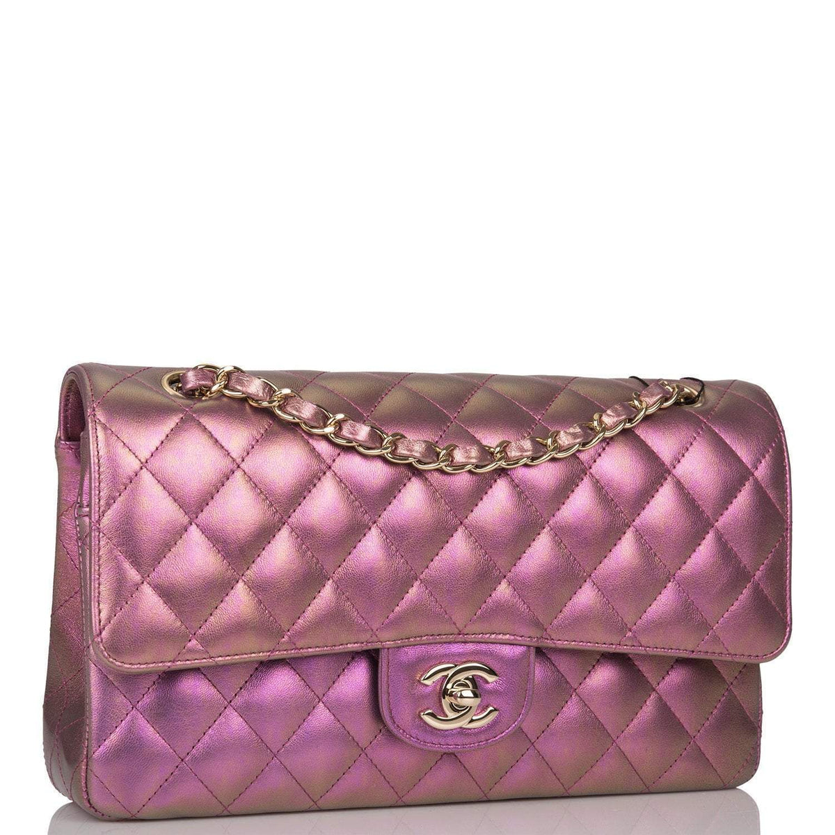 Chanel Purple Iridescent Quilted Lambskin Medium Classic Double Flap Bag Light Gold Hardware - image 2
