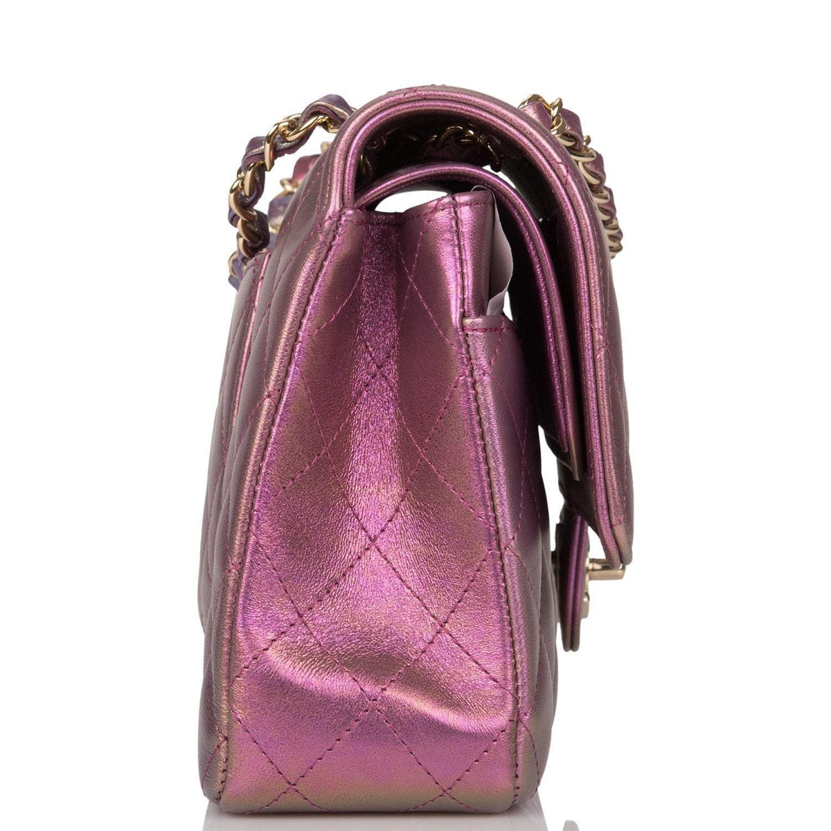 Chanel Purple Iridescent Quilted Lambskin Medium Classic Double Flap Bag Light Gold Hardware - image 6
