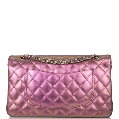Chanel Purple Iridescent Quilted Lambskin Medium Classic Double Flap Bag Light Gold Hardware - image 4