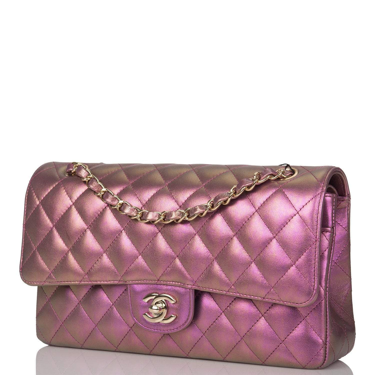 Chanel Purple Iridescent Quilted Lambskin Medium Classic Double Flap Bag Light Gold Hardware - image 5