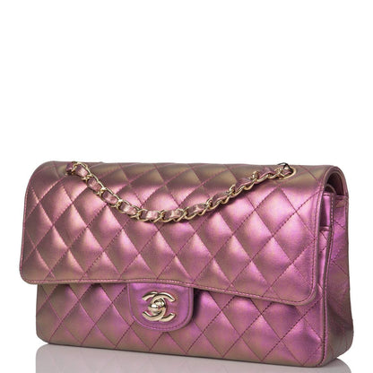 Chanel Purple Iridescent Quilted Lambskin Medium Classic Double Flap Bag Light Gold Hardware - image 5