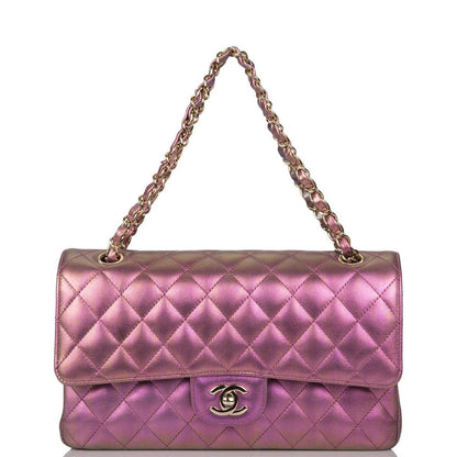 Chanel Purple Iridescent Quilted Lambskin Medium Classic Double Flap Bag Light Gold Hardware - image 3