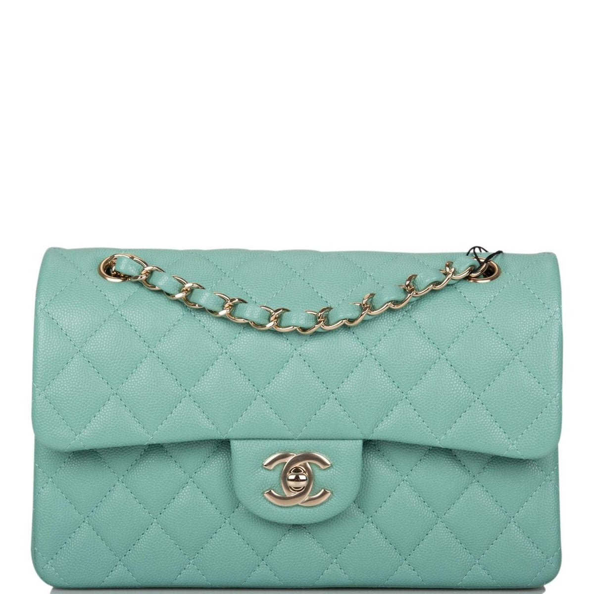 Chanel Light Green Quilted Caviar Small Classic Double Flap Bag Light Gold Hardware - photo 1