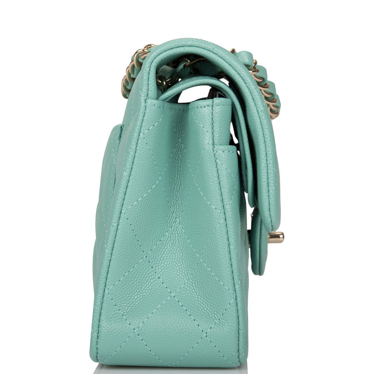 Chanel Light Green Quilted Caviar Small Classic Double Flap Bag Light Gold Hardware - photo 3