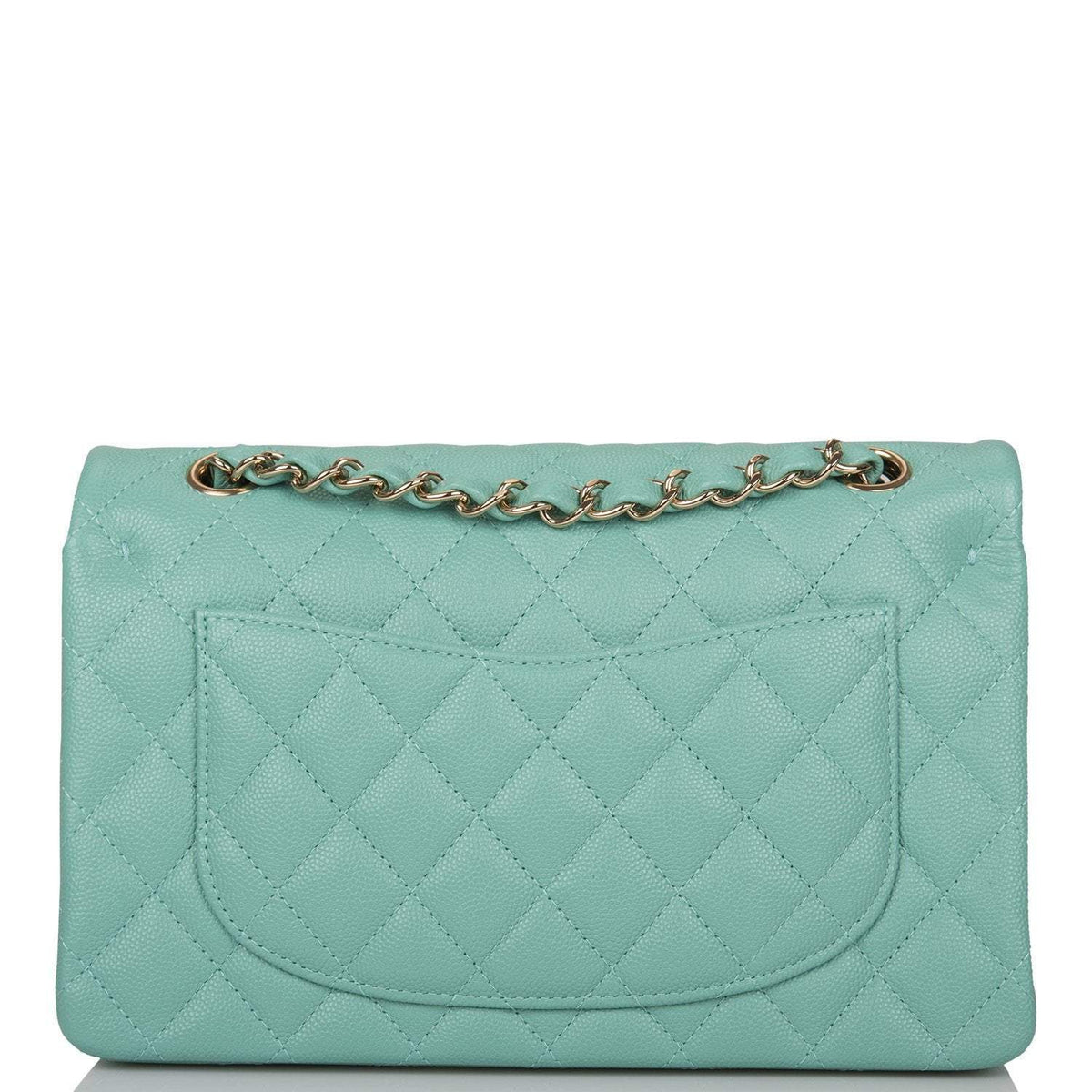 Chanel Light Green Quilted Caviar Small Classic Double Flap Bag Light Gold Hardware - photo 4
