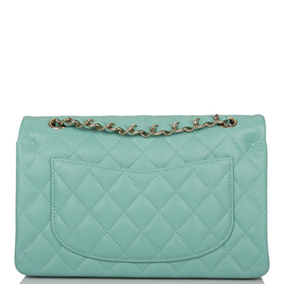 Chanel Light Green Quilted Caviar Small Classic Double Flap Bag Light Gold Hardware - photo 4