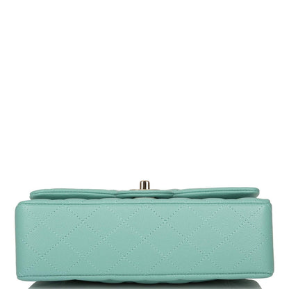 Chanel Light Green Quilted Caviar Small Classic Double Flap Bag Light Gold Hardware - photo 6