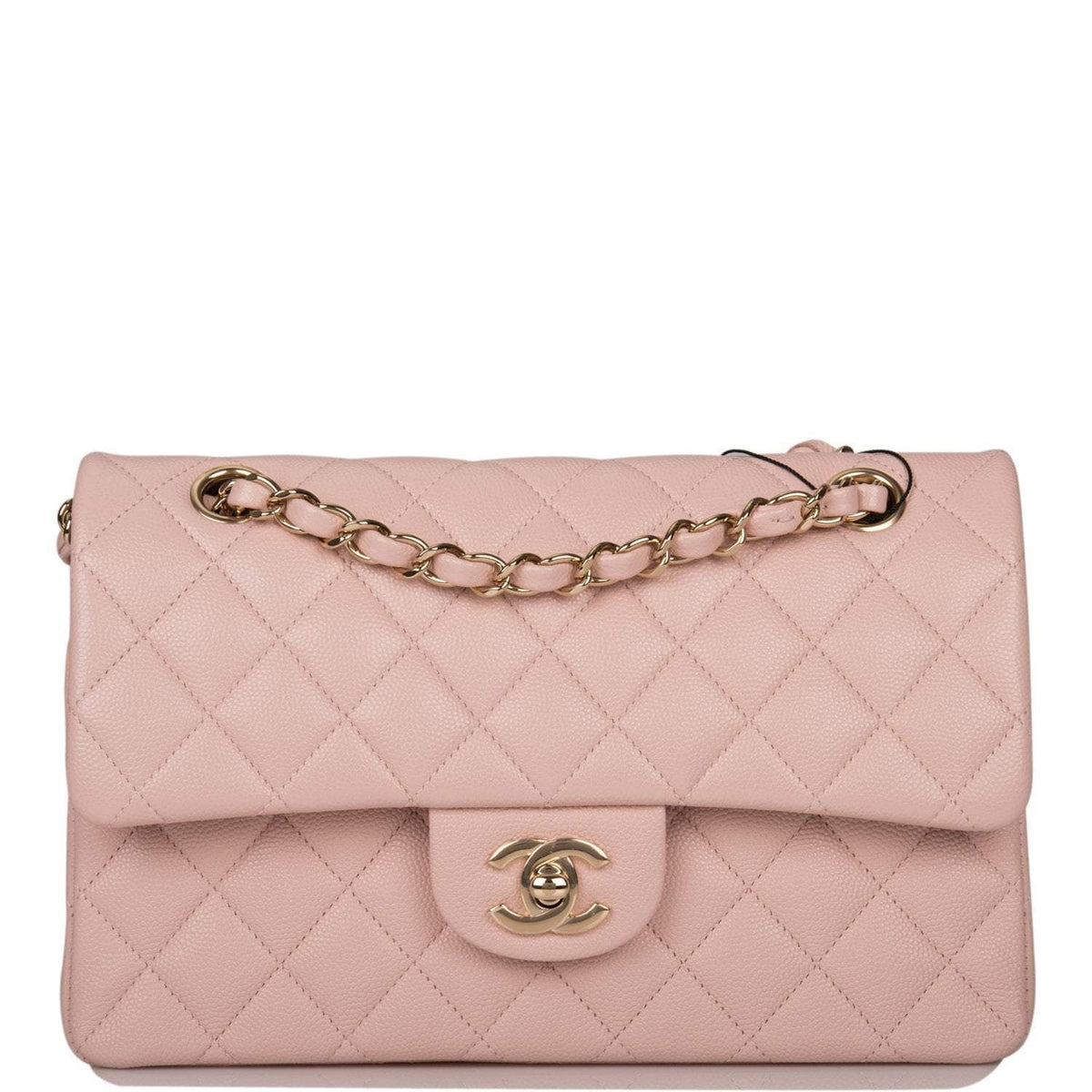 Chanel Rose Clair Quilted Caviar Small Classic Double Flap Bag Light Gold Hardware - photo 1