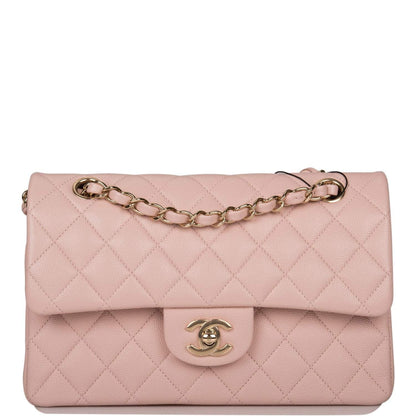 Chanel Rose Clair Quilted Caviar Small Classic Double Flap Bag Light Gold Hardware - photo 1