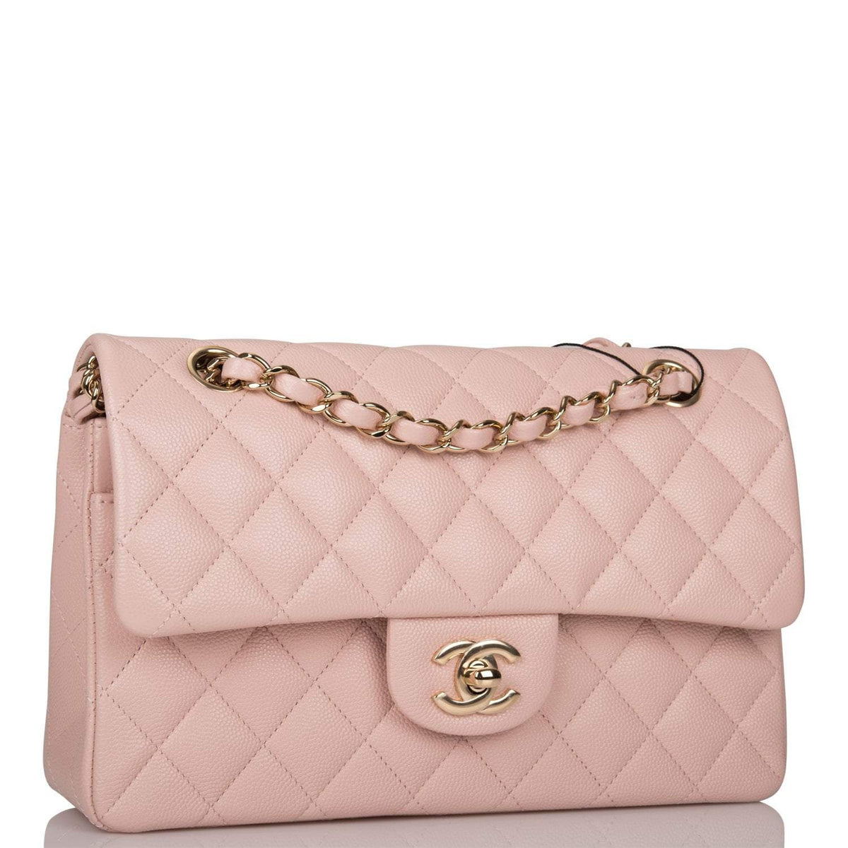 Chanel Rose Clair Quilted Caviar Small Classic Double Flap Bag Light Gold Hardware - photo 2