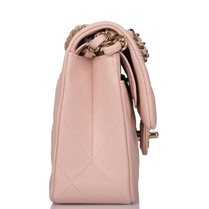 Chanel Rose Clair Quilted Caviar Small Classic Double Flap Bag Light Gold Hardware - photo 3