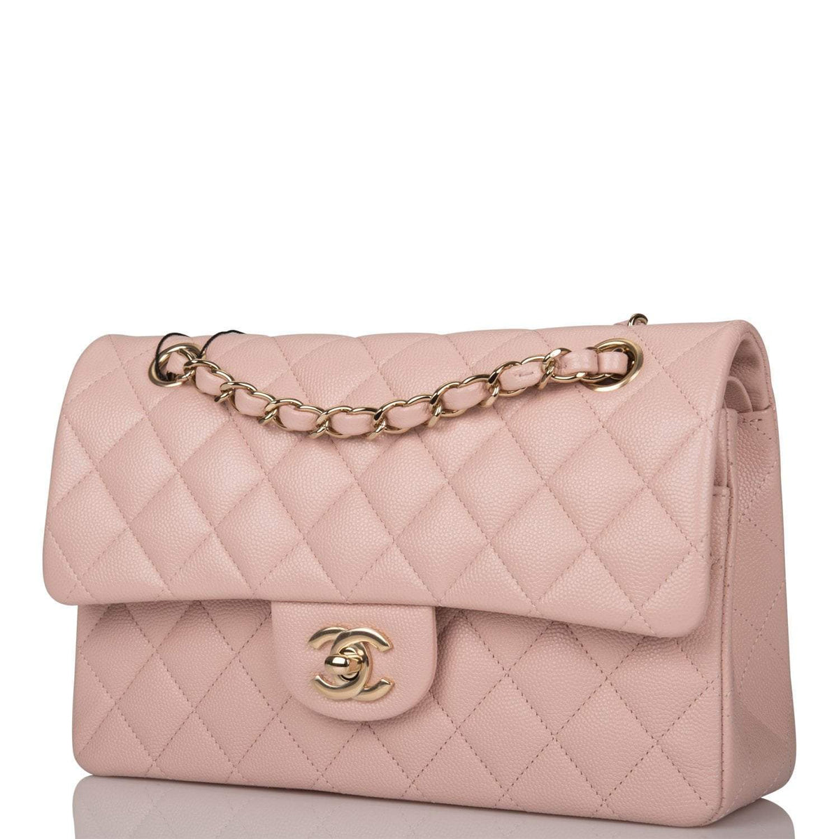 Chanel Rose Clair Quilted Caviar Small Classic Double Flap Bag Light Gold Hardware - photo 5