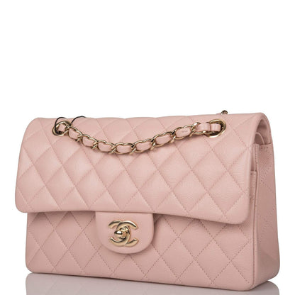 Chanel Rose Clair Quilted Caviar Small Classic Double Flap Bag Light Gold Hardware - photo 5