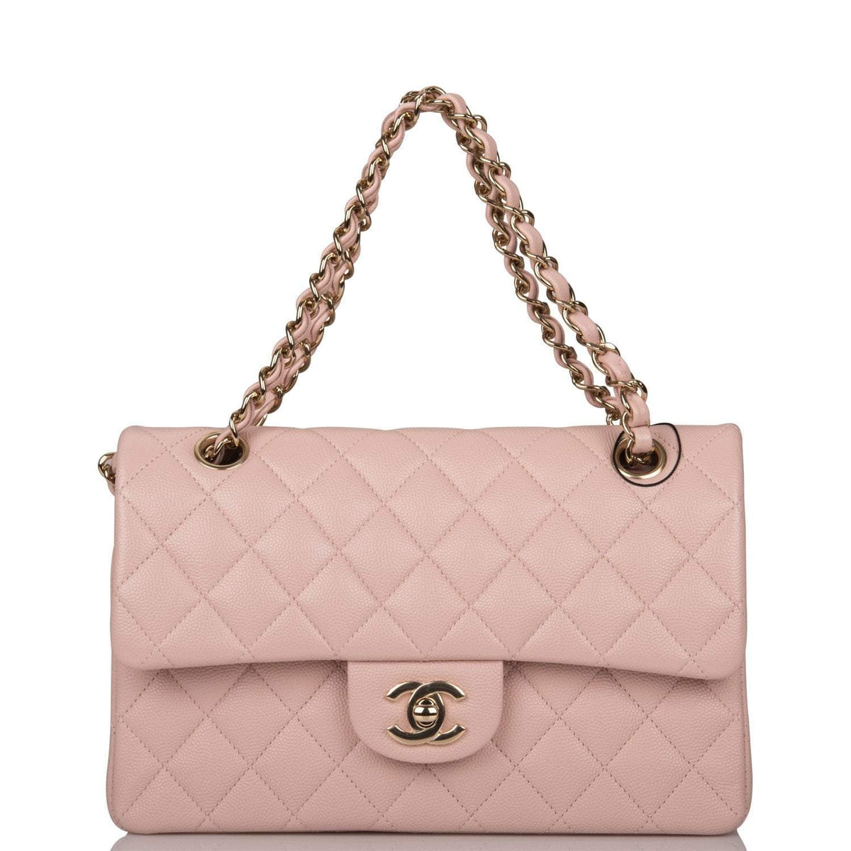 Chanel Rose Clair Quilted Caviar Small Classic Double Flap Bag Light Gold Hardware - photo 7