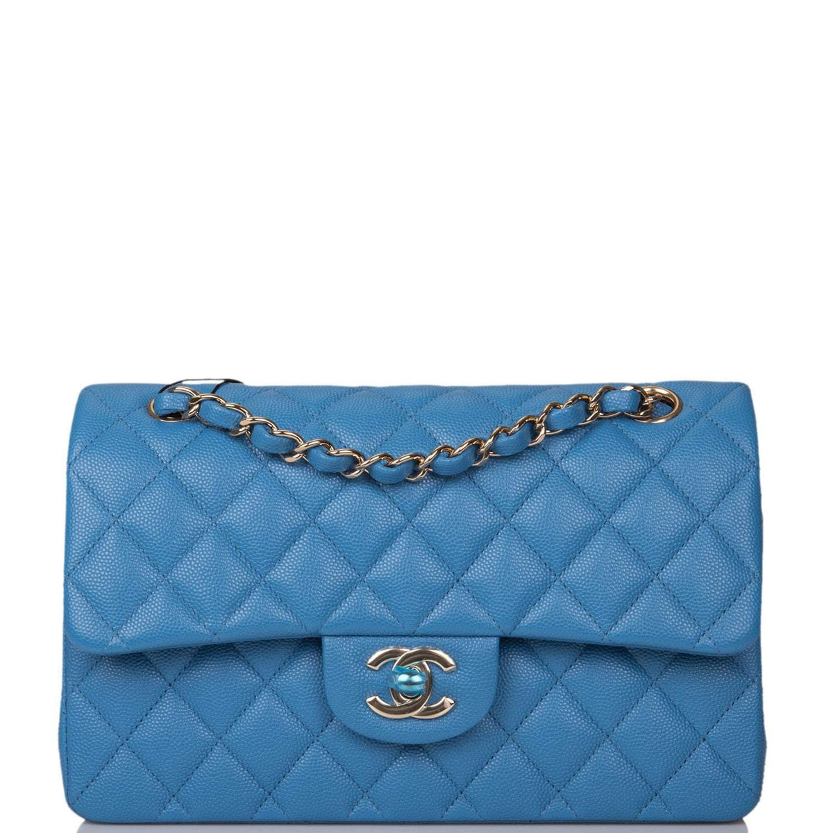 Chanel Blue Quilted Caviar Small Classic Double Flap Bag Light Gold Hardware - image 1