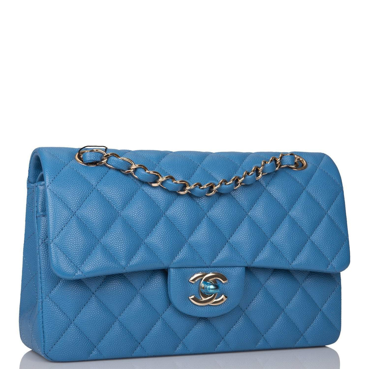 Chanel Blue Quilted Caviar Small Classic Double Flap Bag Light Gold Hardware - image 2