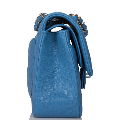 Chanel Blue Quilted Caviar Small Classic Double Flap Bag Light Gold Hardware - image 3