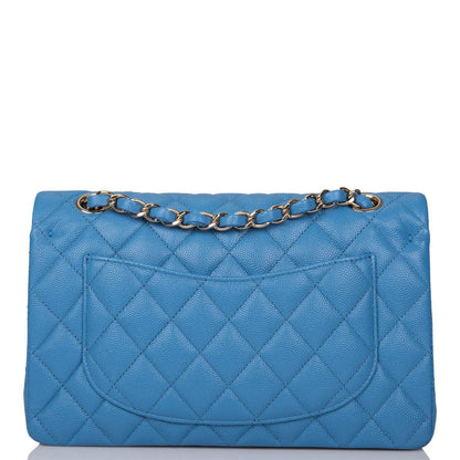 Chanel Blue Quilted Caviar Small Classic Double Flap Bag Light Gold Hardware - image 4
