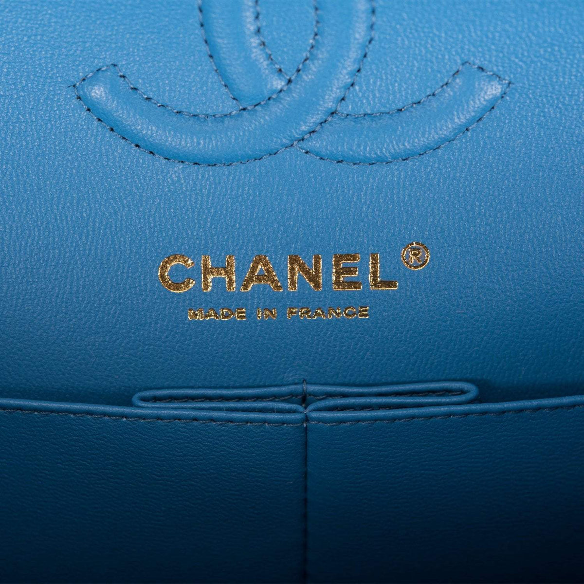 Chanel Blue Quilted Caviar Small Classic Double Flap Bag Light Gold Hardware - image 8