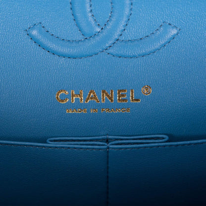 Chanel Blue Quilted Caviar Small Classic Double Flap Bag Light Gold Hardware - image 8