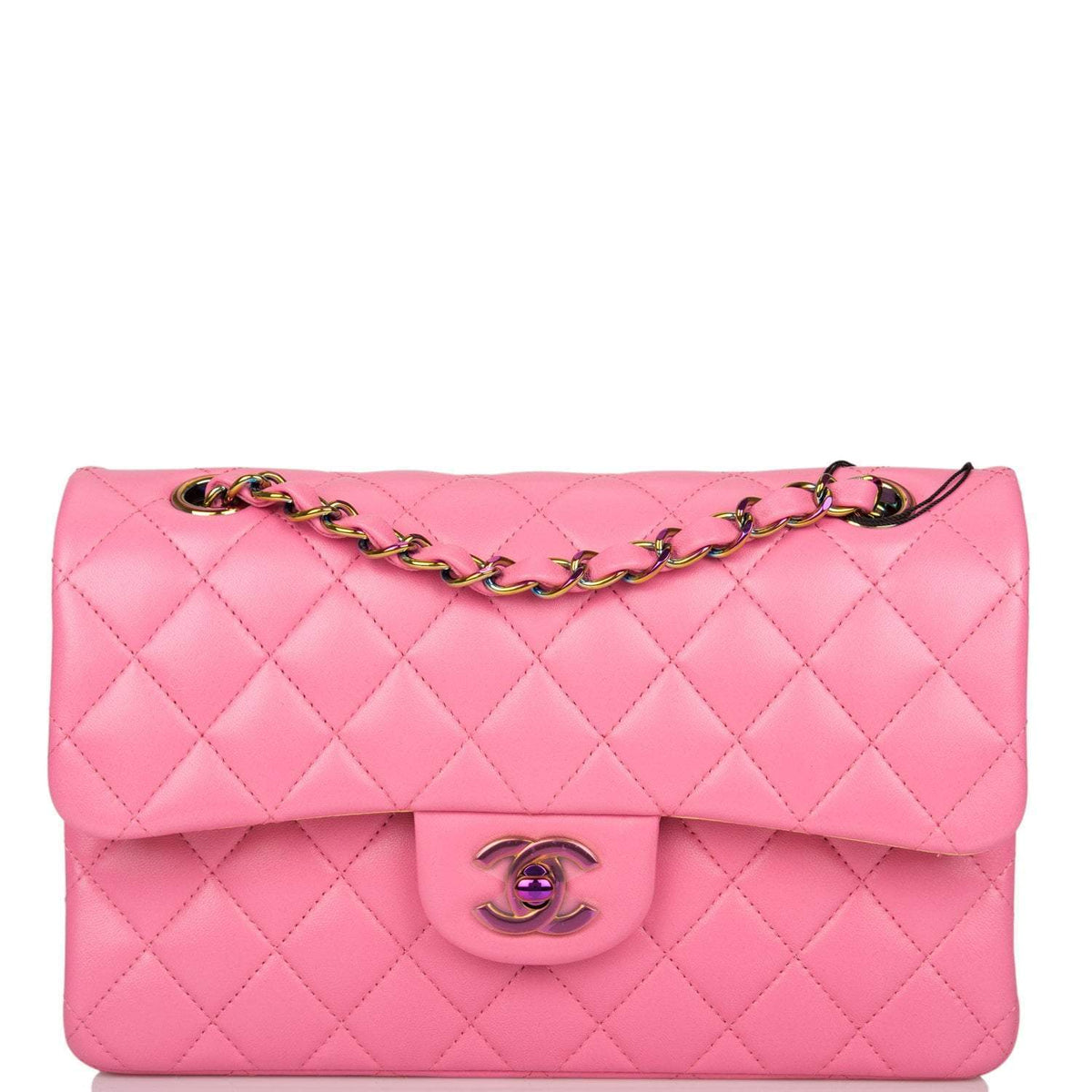 Chanel Pink Quilted Lambskin Small Classic Double Flap Bag Rainbow Hardware - image 1