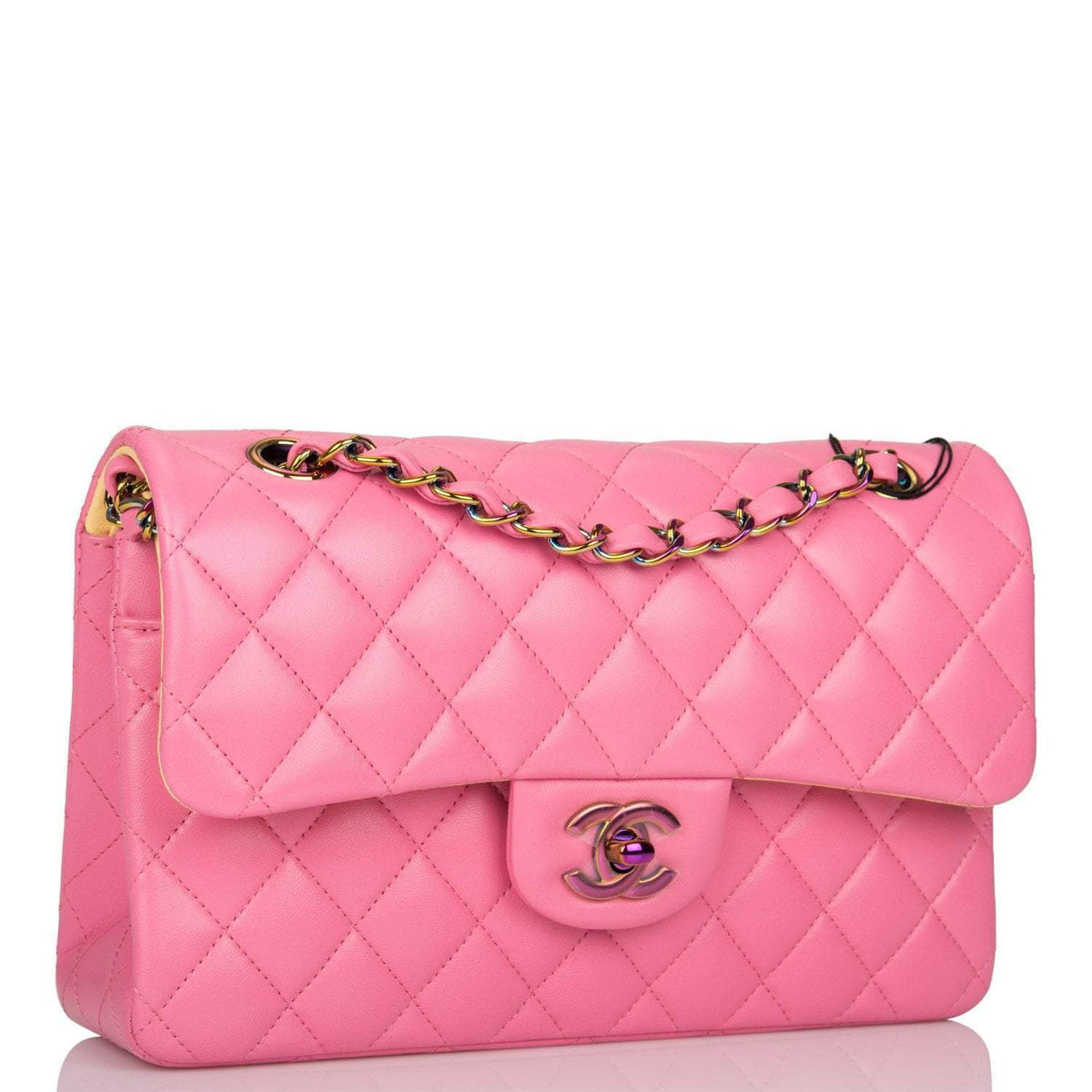 Chanel Pink Quilted Lambskin Small Classic Double Flap Bag Rainbow Hardware - image 2