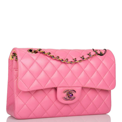Chanel Pink Quilted Lambskin Small Classic Double Flap Bag Rainbow Hardware - image 2