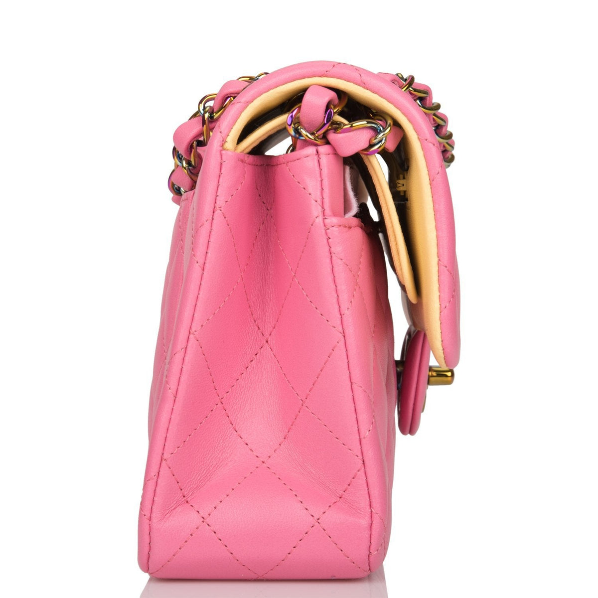 Chanel Pink Quilted Lambskin Small Classic Double Flap Bag Rainbow Hardware - image 3