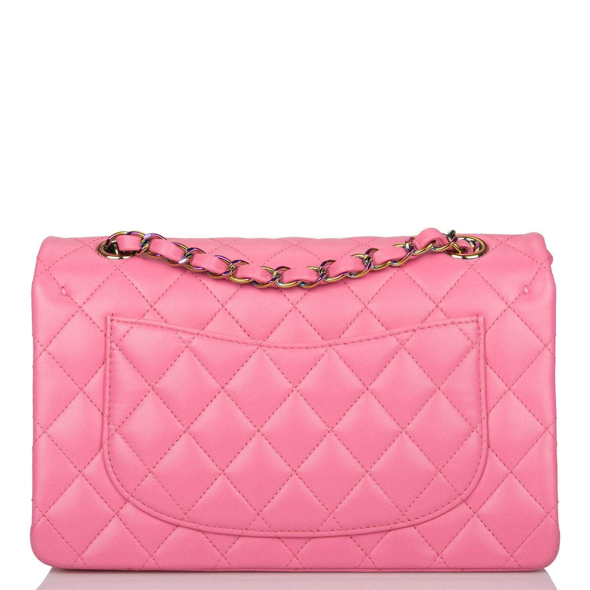Chanel Pink Quilted Lambskin Small Classic Double Flap Bag Rainbow Hardware - image 4