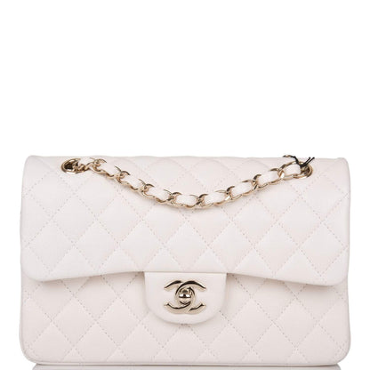 Chanel White Quilted Caviar Small Classic Double Flap Bag Light Gold Hardware - photo 1